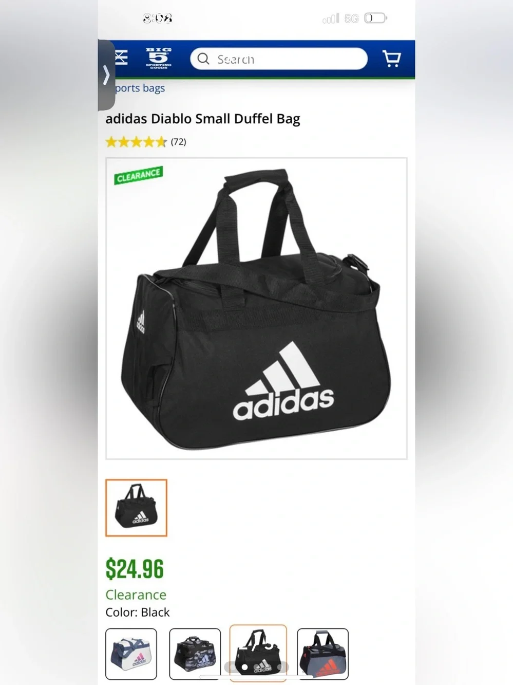 🆕Adidas Unisex Black & White Small Diablo Logo Athletic Duffel Gym Bag⭐️⭐️